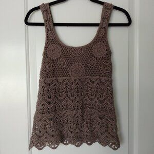 Vintage Temperance Women's Lace Crochet Lined Taupe Tank Top Size S